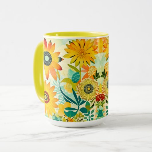 Hübsche Folklorekunst Gelbe Blumen Tasse (Vorderseite Links)