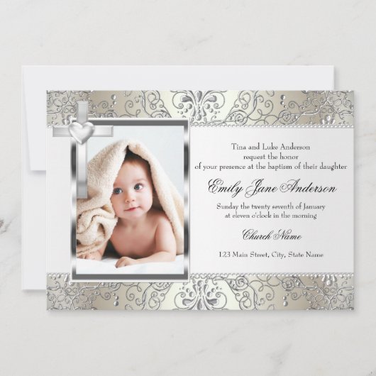 Hübsche Foto-Taufe Damaskus einladen Einladung (Vorderseite)