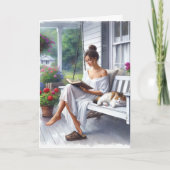 Hübsche Frau beim Lesen eines Buches Karte (Vorderseite)