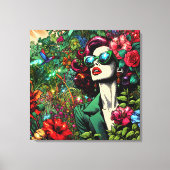 Hübsche Frau im Blumengarten Leinwanddruck (Vorderseite)