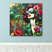 Hübsche Frau im Blumengarten Leinwanddruck (Insitu (Holzboden))