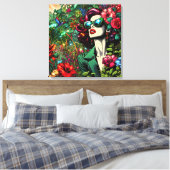 Hübsche Frau im Blumengarten Leinwanddruck (Insitu (Schlafzimmer))