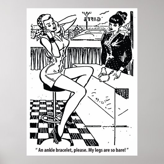 Hübsche Frau im Laden, Spaß, Vintag Poster (Vorne)