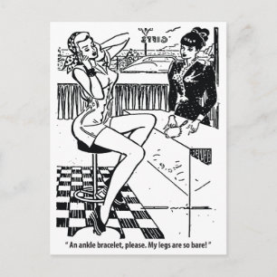 Hübsche Frau im Laden, Spaß, Vintag Postkarte