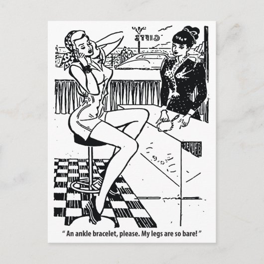 Hübsche Frau im Laden, Spaß, Vintag Postkarte (Vorderseite)