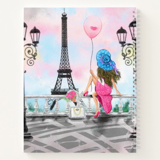 Hübsche Frau im Pariser Eiffelturm-Notebook Notizblock (Rückseite)