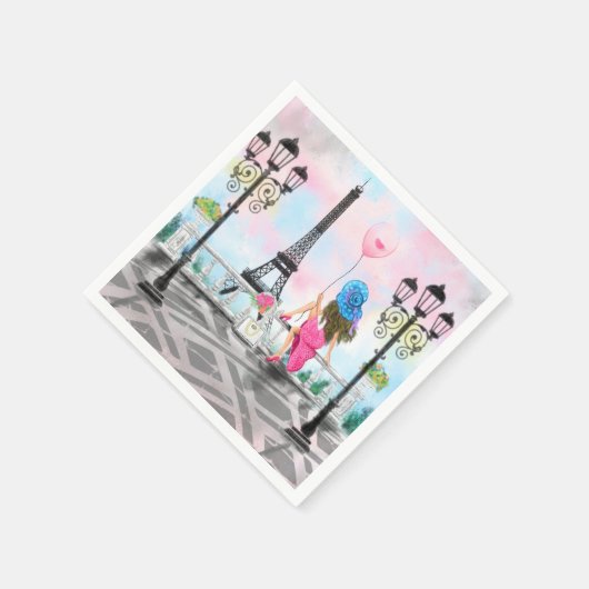 Hübsche Frau im Pariser Eiffelturm von Napkins Serviette (Ecke)