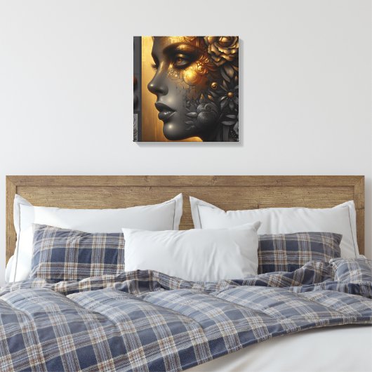 Hübsche Frau in Gold Ethereal Leinwanddruck (Insitu (Schlafzimmer))