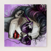 Hübsche Frau in Purple-Sonnenbrille und Roter Lips Puzzle (Horizontal)