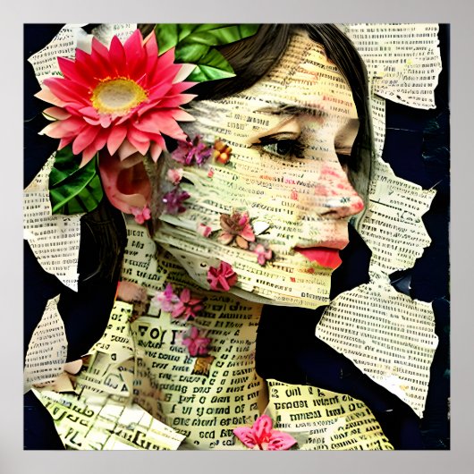 Hübsche Frau Kunstcollage Poster (Vorne)