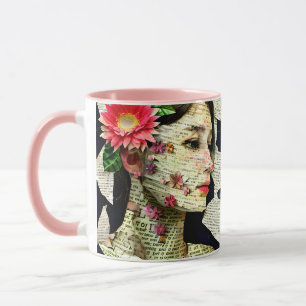 Hübsche Frau Kunstcollage Tasse