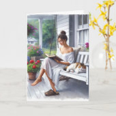 Hübsche Frau lesen ein Buch zum Geburtstag Karte (Gelbe Blume)