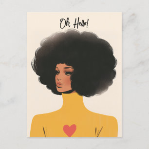 Hübsche Frau mit Afro und Herzkraut Postkarte