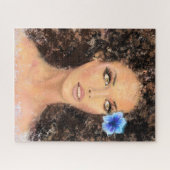 Hübsche Frau mit blauer Blume - Originalgemälde Puzzle (Horizontal)