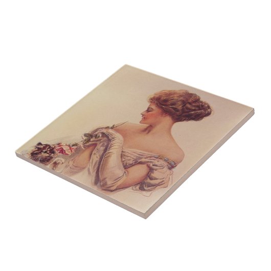 Hübsche Frau mit einem Kitten (von Harrison Fisher Fliese (Seite)