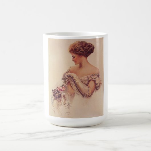 Hübsche Frau mit einem Kitten (von Harrison Fisher Kaffeetasse (Mittel)