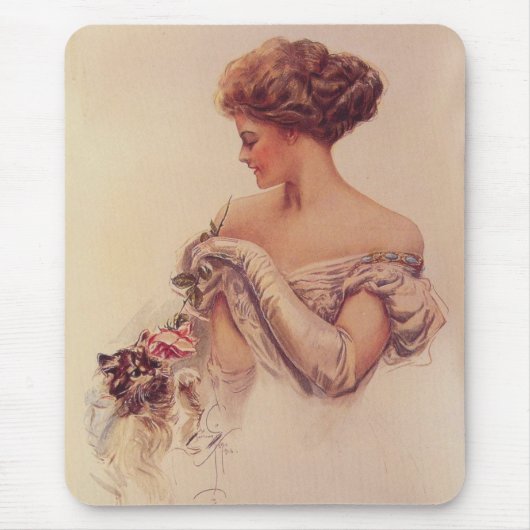 Hübsche Frau mit einem Kitten (von Harrison Fisher Mousepad (Vorne)