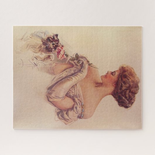 Hübsche Frau mit einem Kitten (von Harrison Fisher Puzzle (Horizontal)