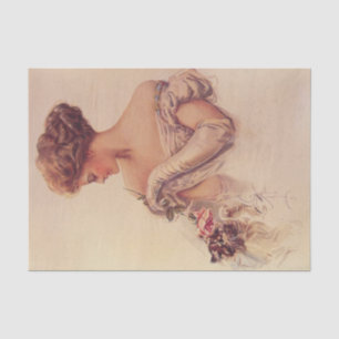 Hübsche Frau mit einem Kitten (von Harrison Fisher Seidenpapier