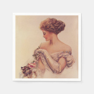 Hübsche Frau mit einem Kitten (von Harrison Fisher Serviette