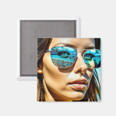 Hübsche Frau mit Reflektion der Sonnenbrille Magnet (Vorderseite/Rückseite)