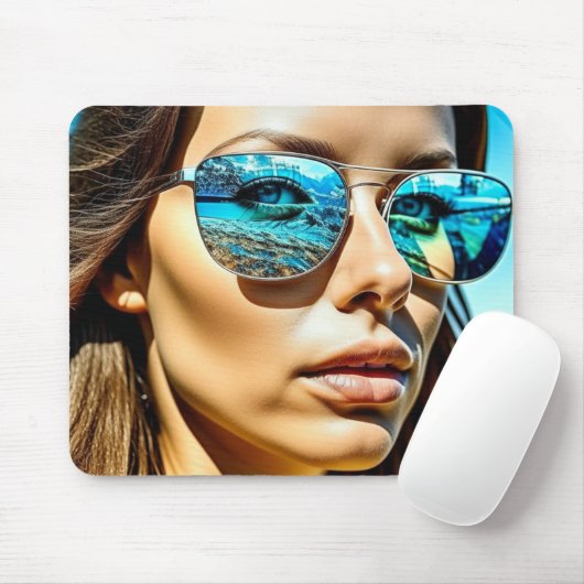 Hübsche Frau mit Reflektion der Sonnenbrille Mousepad (Mit Mouse)
