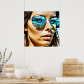 Hübsche Frau mit Reflektion der Sonnenbrille Poster (Küche)
