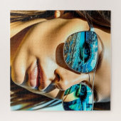 Hübsche Frau mit Reflektion der Sonnenbrille Puzzle (Horizontal)