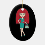 Hübsche Frau mit retro Handtasche Keramikornament (Hinten)