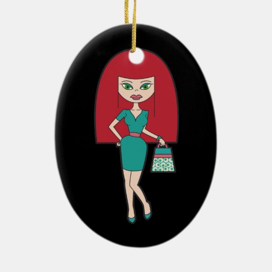 Hübsche Frau mit retro Handtasche Keramikornament (Hinten)