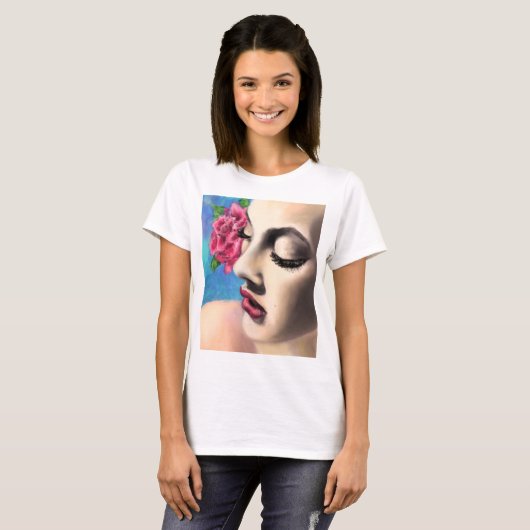 Hübsche Frau mit Rose T - Shirt (Vorne ganz)