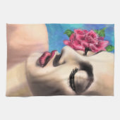 Hübsche Frau mit Rote Rose Küchentuch (Horizontal)