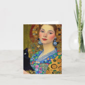 Hübsche Frau mit schwarzer Katze Karte (Vorderseite)