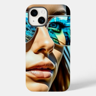 Hübsche Frau mit Spiegelung der Strandsonnenbrille Case-Mate iPhone 14 Hülle