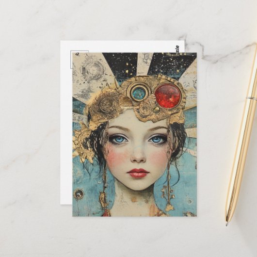 Hübsche Frau Mixed Media Collage Postkarte (Vorderseite/Rückseite Beispiel)