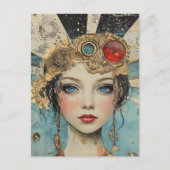 Hübsche Frau Mixed Media Collage Postkarte (Vorderseite)
