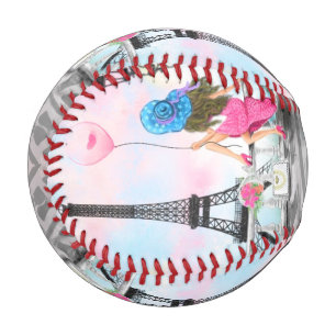 Hübsche Frau und Rosa Herzballon - I Liebe Paris Baseball