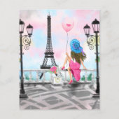 Hübsche Frau und Rosa Herzballon - I Liebe Paris Flyer (Hinten)