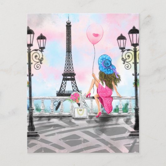 Hübsche Frau und Rosa Herzballon - I Liebe Paris Flyer (Vorne)