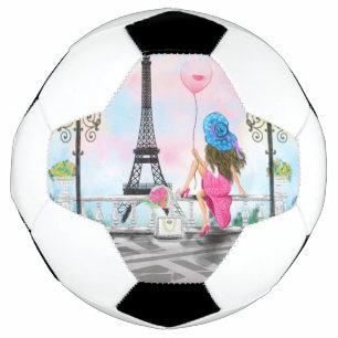Hübsche Frau und Rosa Herzballon - I Liebe Paris Fußball