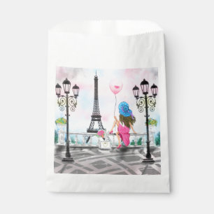 Hübsche Frau und Rosa Herzballon - I Liebe Paris Geschenktütchen