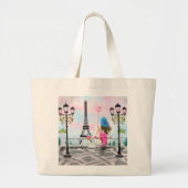 Hübsche Frau und Rosa Herzballon - I Liebe Paris Jumbo Stoffbeutel (Vorne)