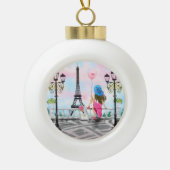 Hübsche Frau und Rosa Herzballon - I Liebe Paris Keramik Kugel-Ornament (Vorderseite)