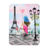 Hübsche Frau und Rosa Herzballon - I Liebe Paris Magnet (Vertikal)