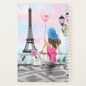 Hübsche Frau und Rosa Herzballon - I Liebe Paris Planer (Rückseite)