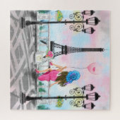 Hübsche Frau und Rosa Herzballon - I Liebe Paris Puzzle (Horizontal)