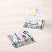 Hübsche Frau und Rosa Herzballon - I Liebe Paris Rechteckiger Pappuntersetzer (Vor Ort)