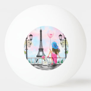 Hübsche Frau und Rosa Herzballon - I Liebe Paris Tischtennisball