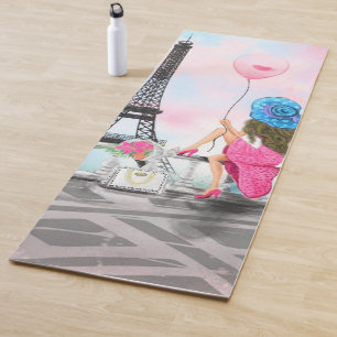 Hübsche Frau und Rosa Herzballon - I Liebe Paris Yogamatte