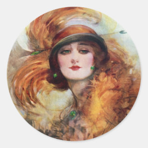 Hübsche Frauen-Prallplatten-Modezwanziger jahre Runder Aufkleber